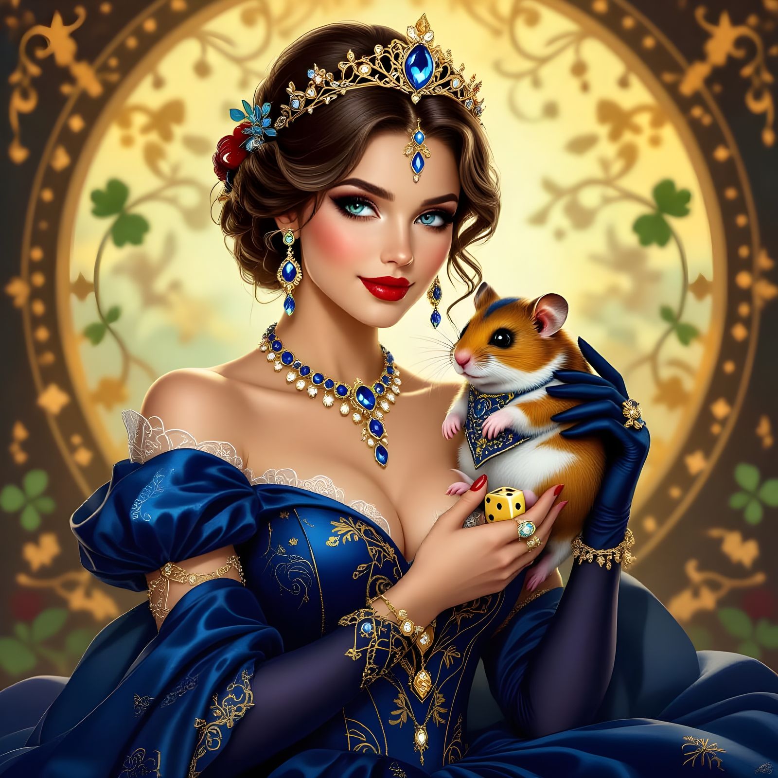 Lady Luck Portrait with Hamster in Magical Realism