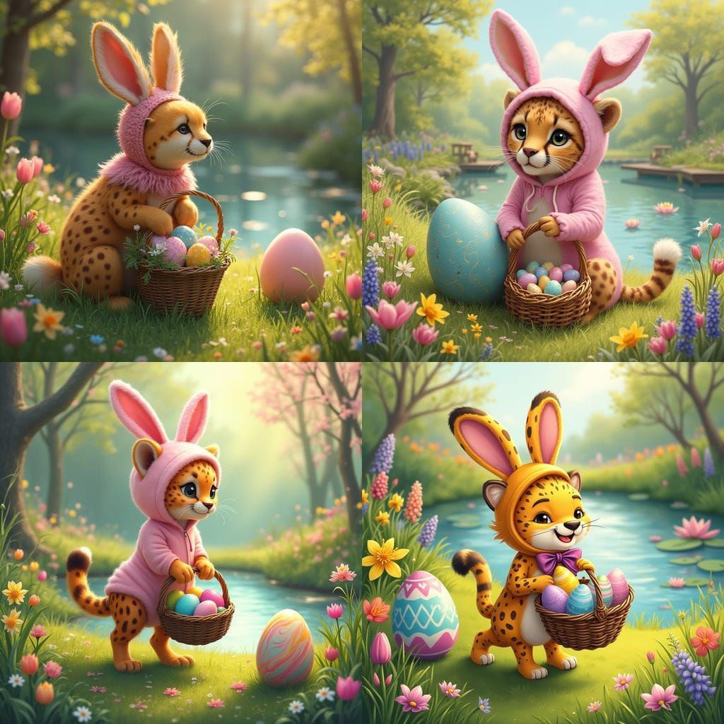 Springtime Cheetah Bunny in Vibrant Easter Wonderland