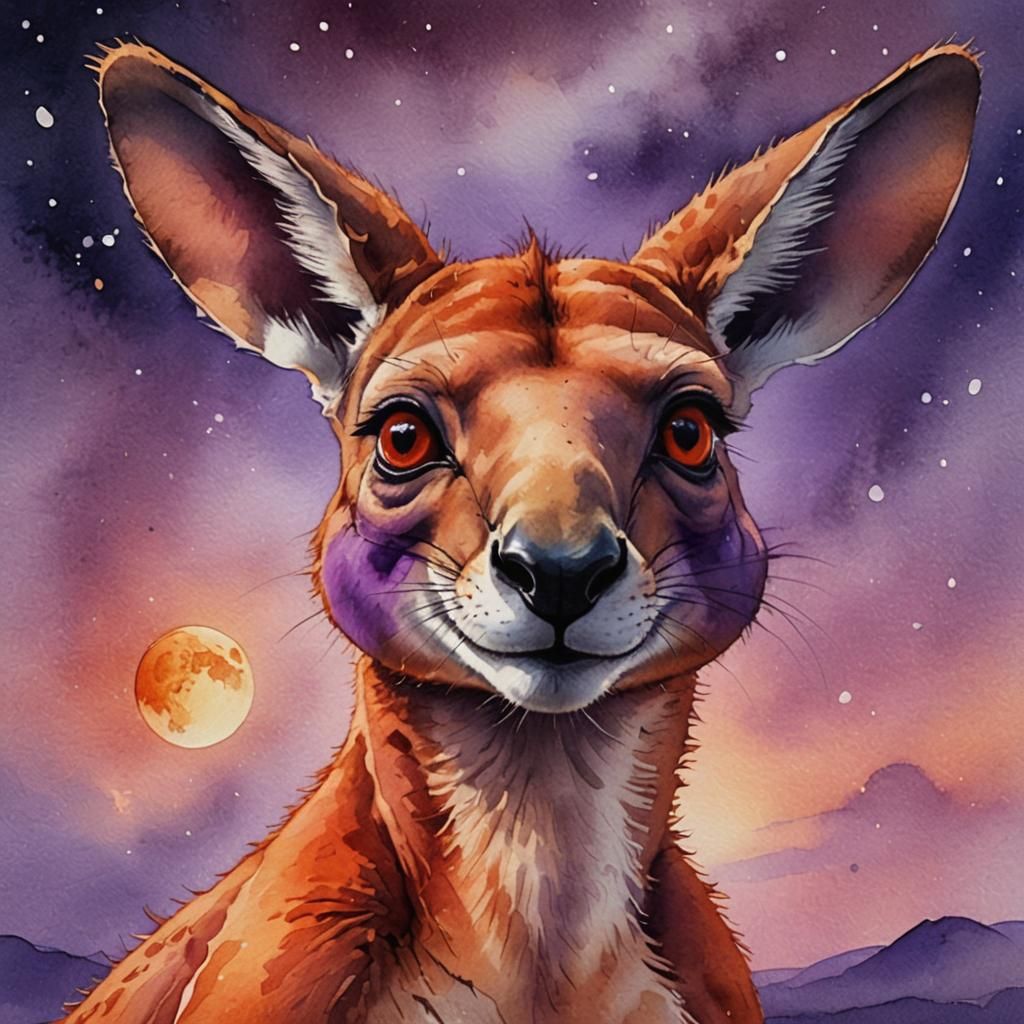 Happy Cartoon Kangaroo in Watercolour Oil Painting Style