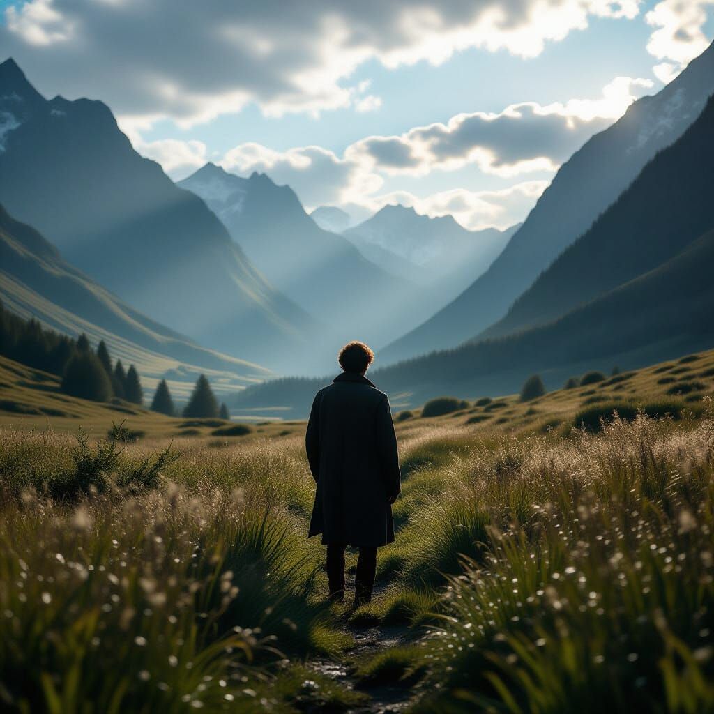 Lone Figure in Windy Valley, Cinematic 35mm Film