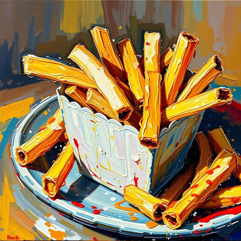 Impasto Oil Painting of French Fries