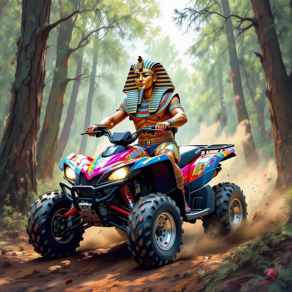 Pharaoh Rides ATV Through Woods in Graffiti Art Style