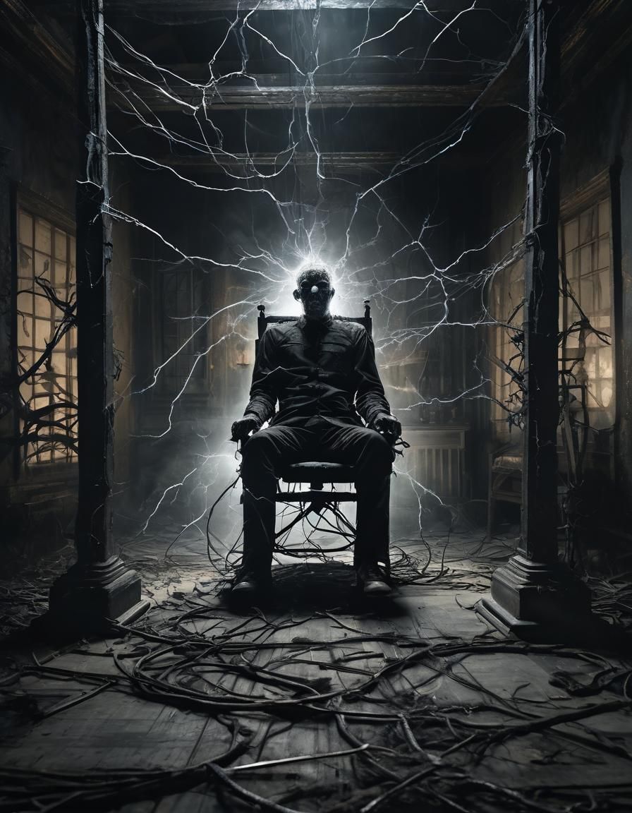 Electrocution in Dark Expressionist Gothic Horror Style