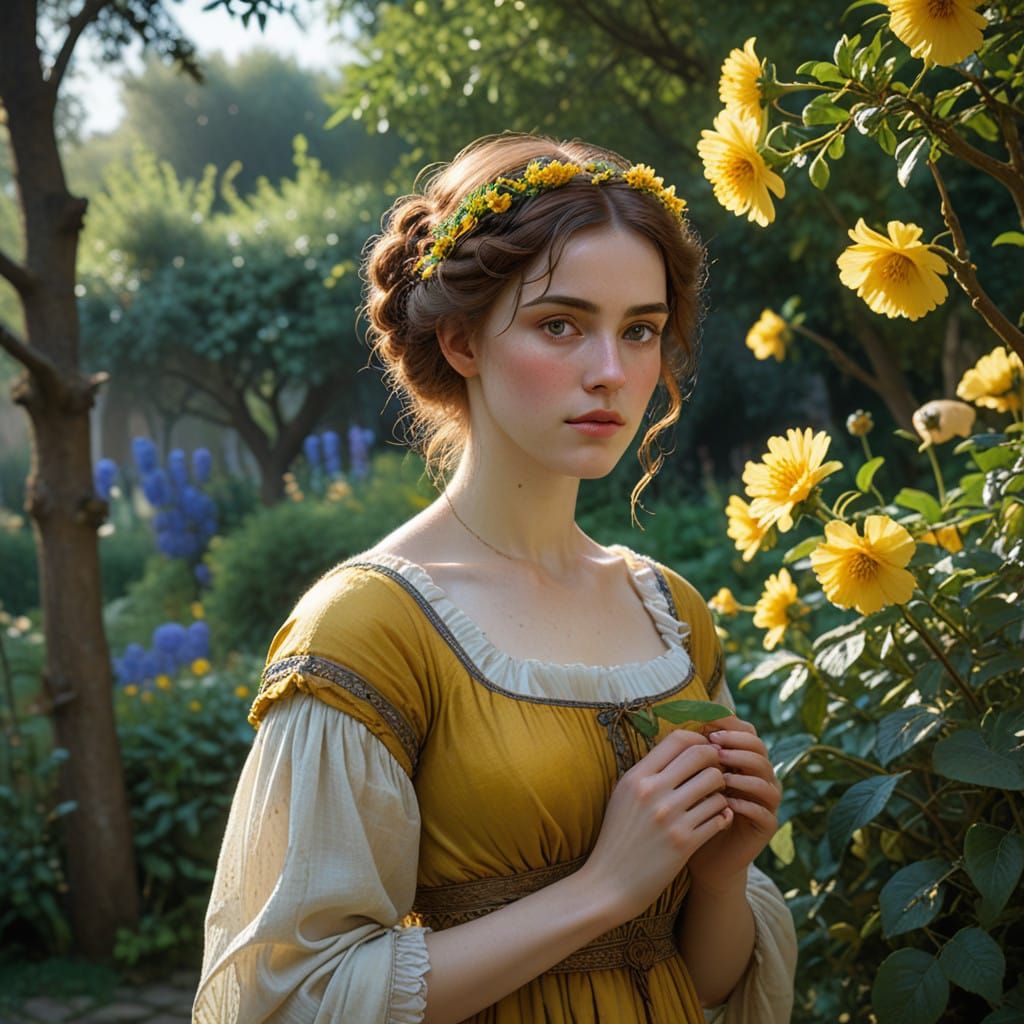 Elegant Regency Lady in a Vibrant Garden, Emma Woodhouse