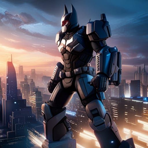 Batman Mecha Suit with Batcycle in Anime Style