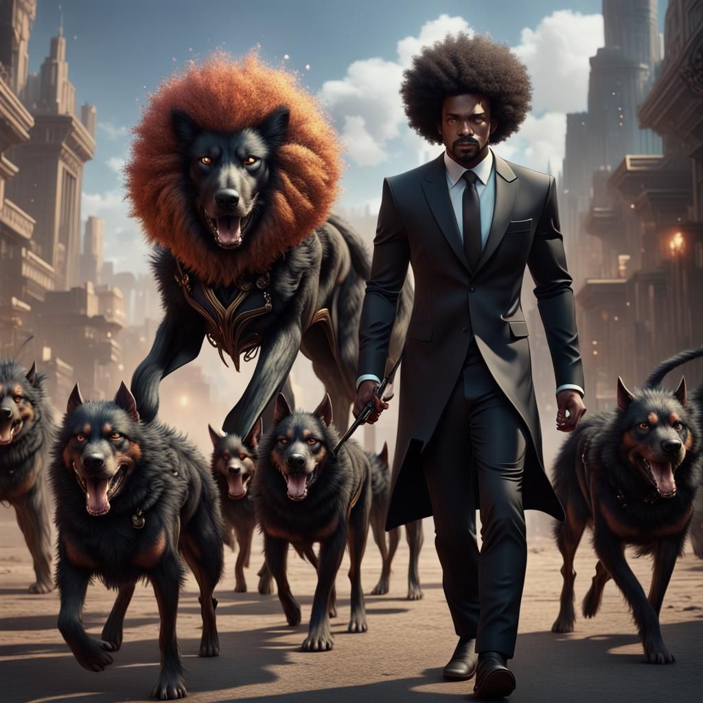 Black Man with Hellhounds: Fantasy Concept Art