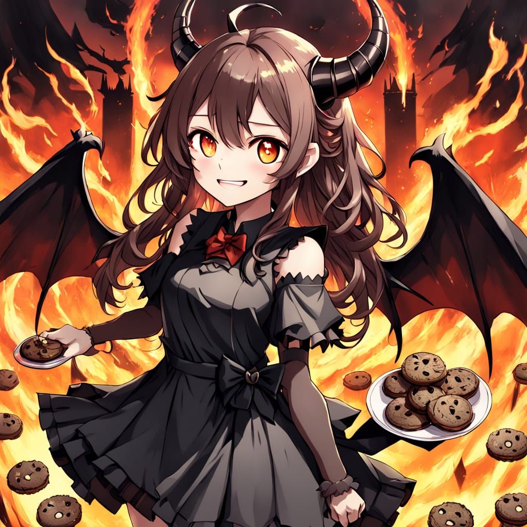 Mischievous Demon Girl with Chocolate Hair and Wings