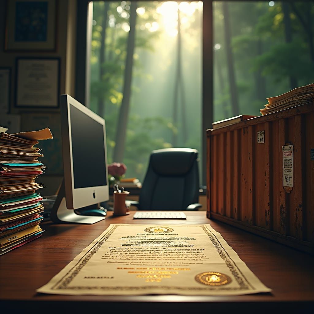 Ornate Permit Amidst Bureaucracy and Nature