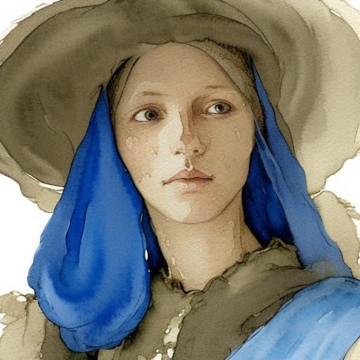 Medieval Peasant Woman in Dripping Watercolours