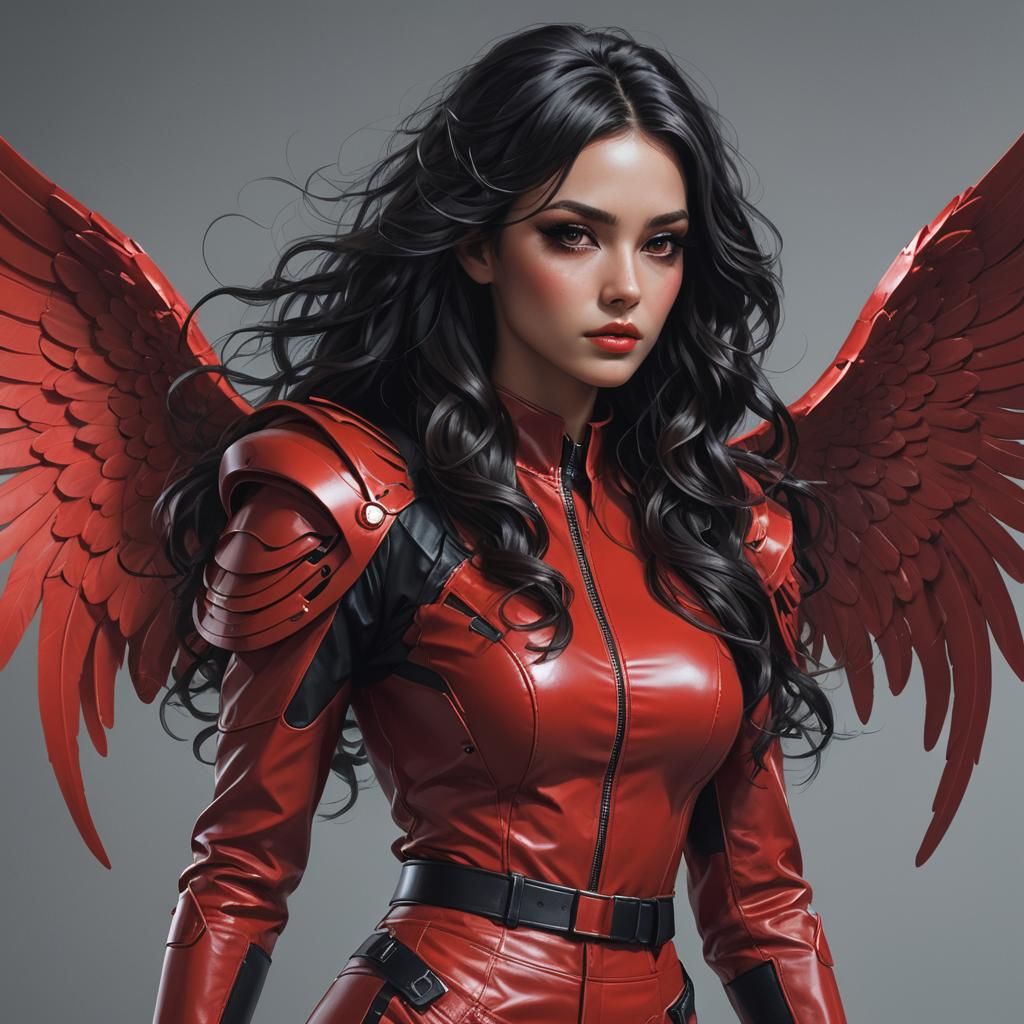 Futuristic Fashion: Red Angel in Cyberpunk Style
