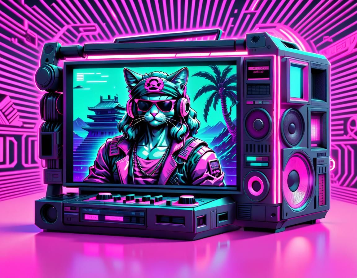 Vaporwave style boombox.