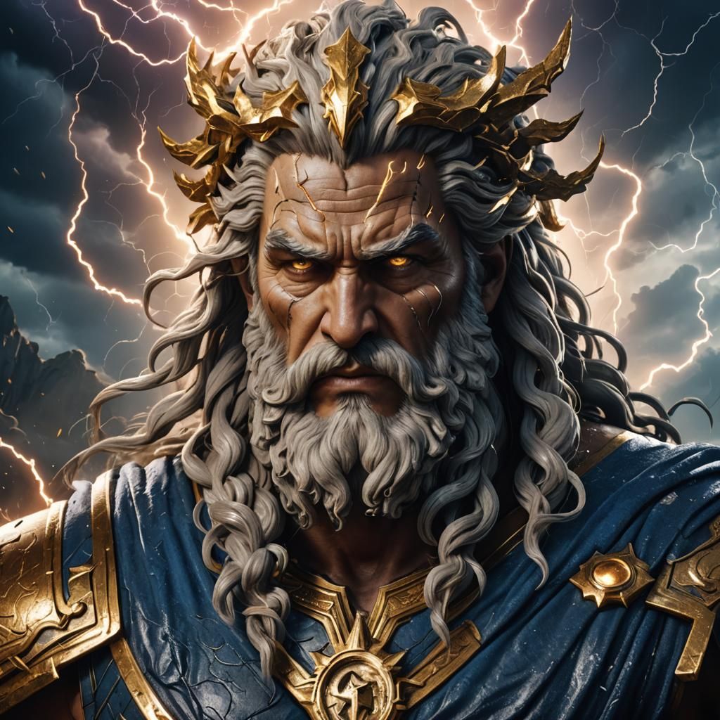 Zeus, God of Lightning: Detailed Fantasy Portrait