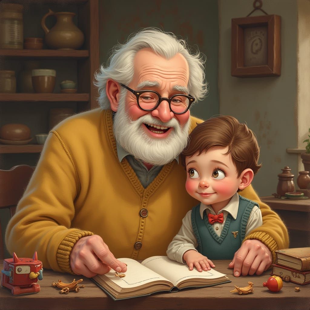 Heartwarming Grandpa Playing with Boy in Rustic Setting