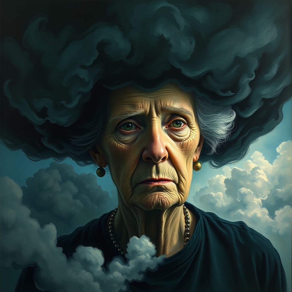 Dark Clouds Devour a Surreal Figure in Intricate, Dreamlike....