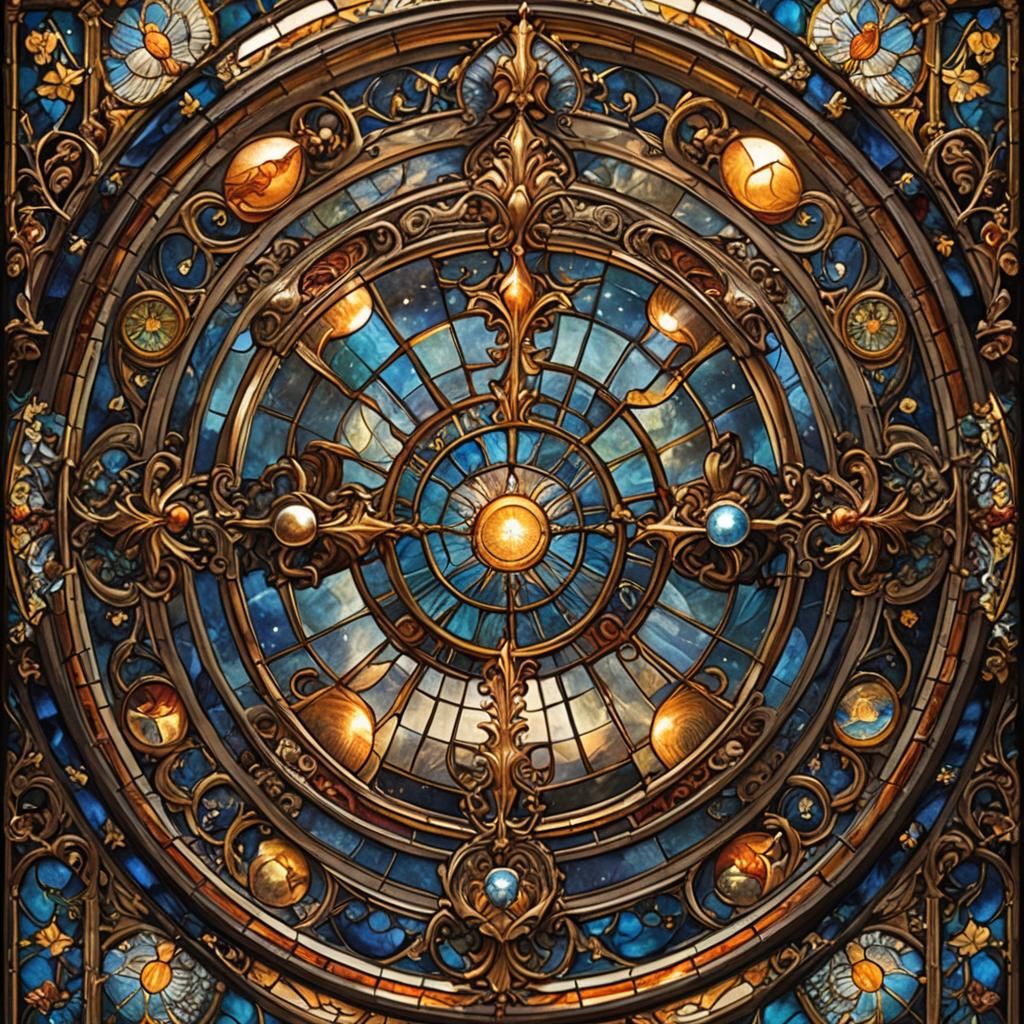 Celestial Stained Glass Art: Hyperrealistic Old World Style