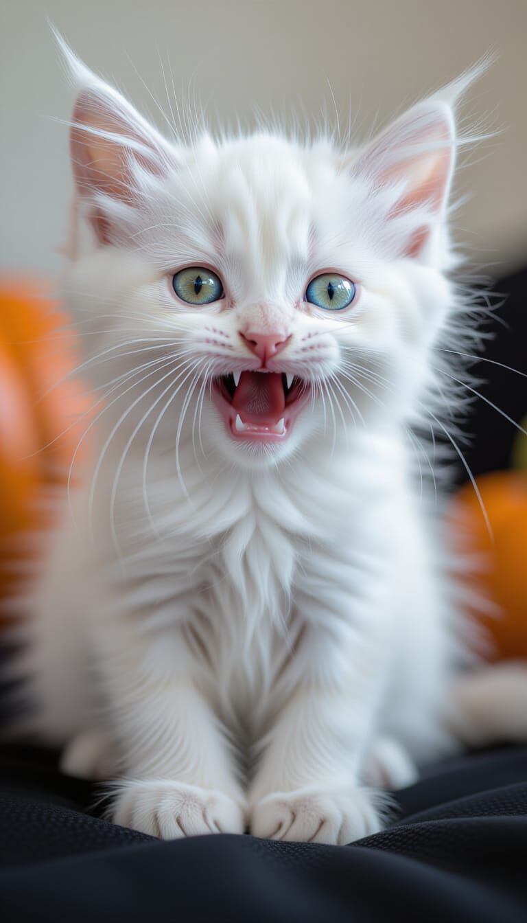 Scary Cute Halloween Kitten with Heterochromia