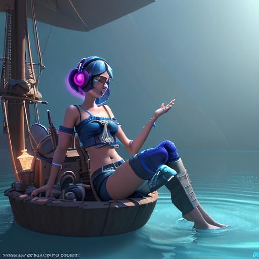 Underwater Music Listener in Pixar-style 3D Art