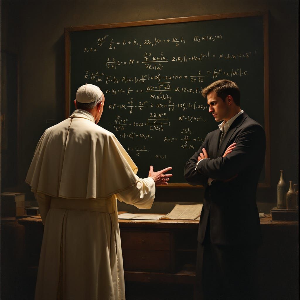 The Pope Explains Math to Defiant Student in Chiaroscuro Sty...
