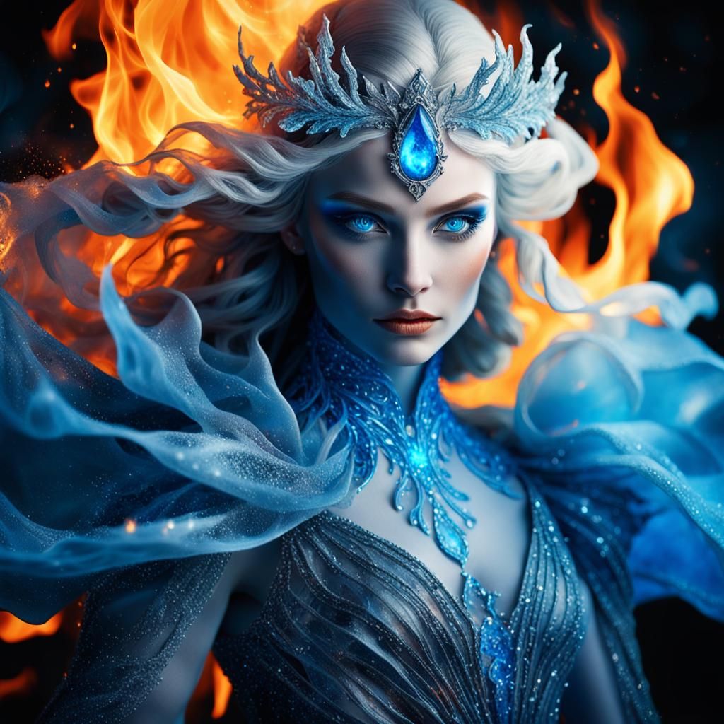 Fire and Ice Lady Portrait in Fantasy Style