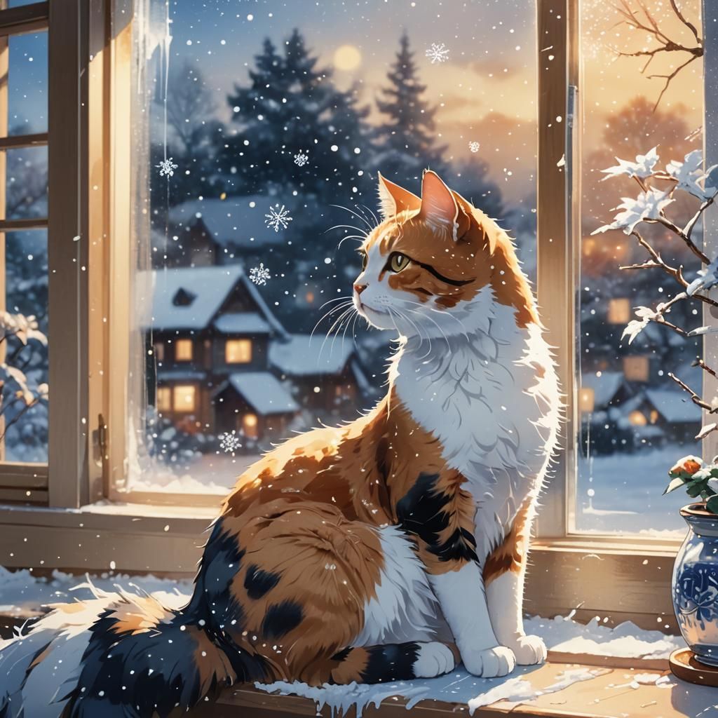 Calico Cat Watches Snow, Anime Key Visual