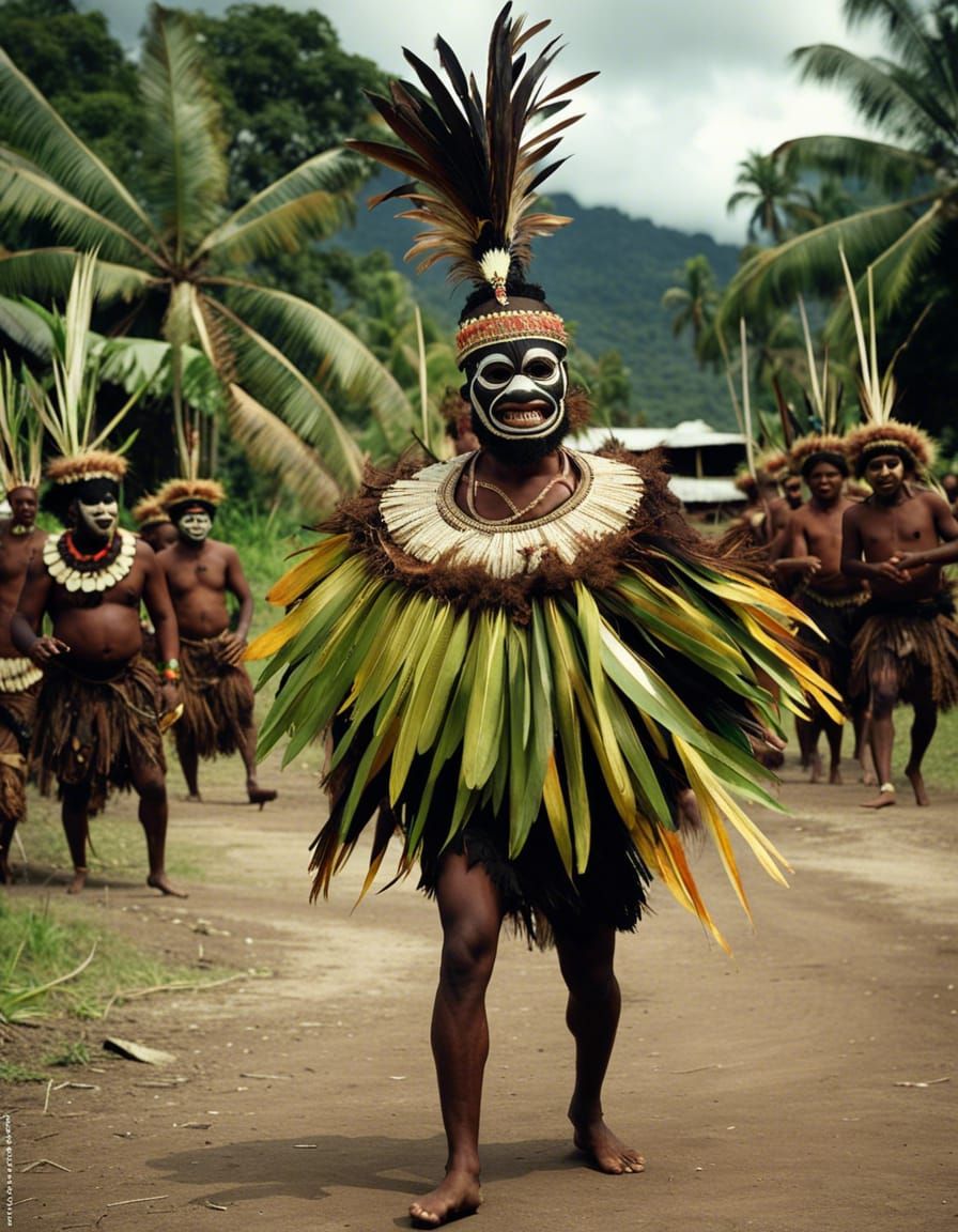 Tolai Dukduk Dancer in Melanesian Attire