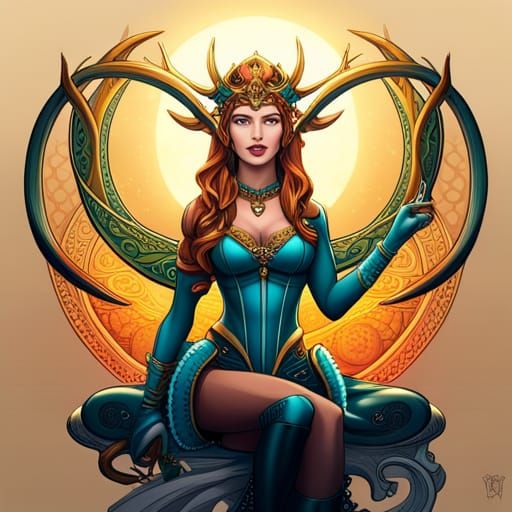 Steampunk Cybernetic Princess with Antlers Digital Art