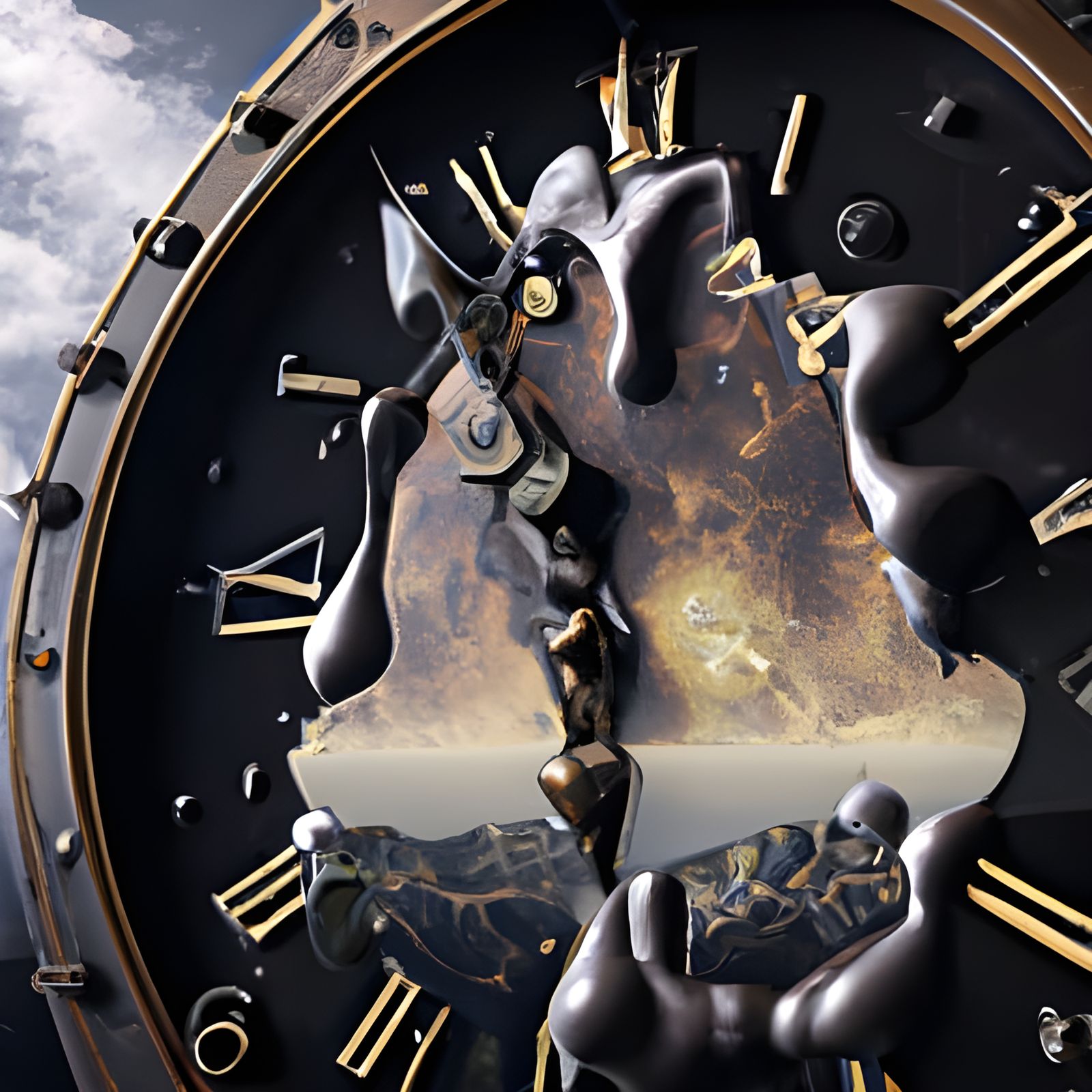 Surreal Melting Clocks in Hyperrealistic Style