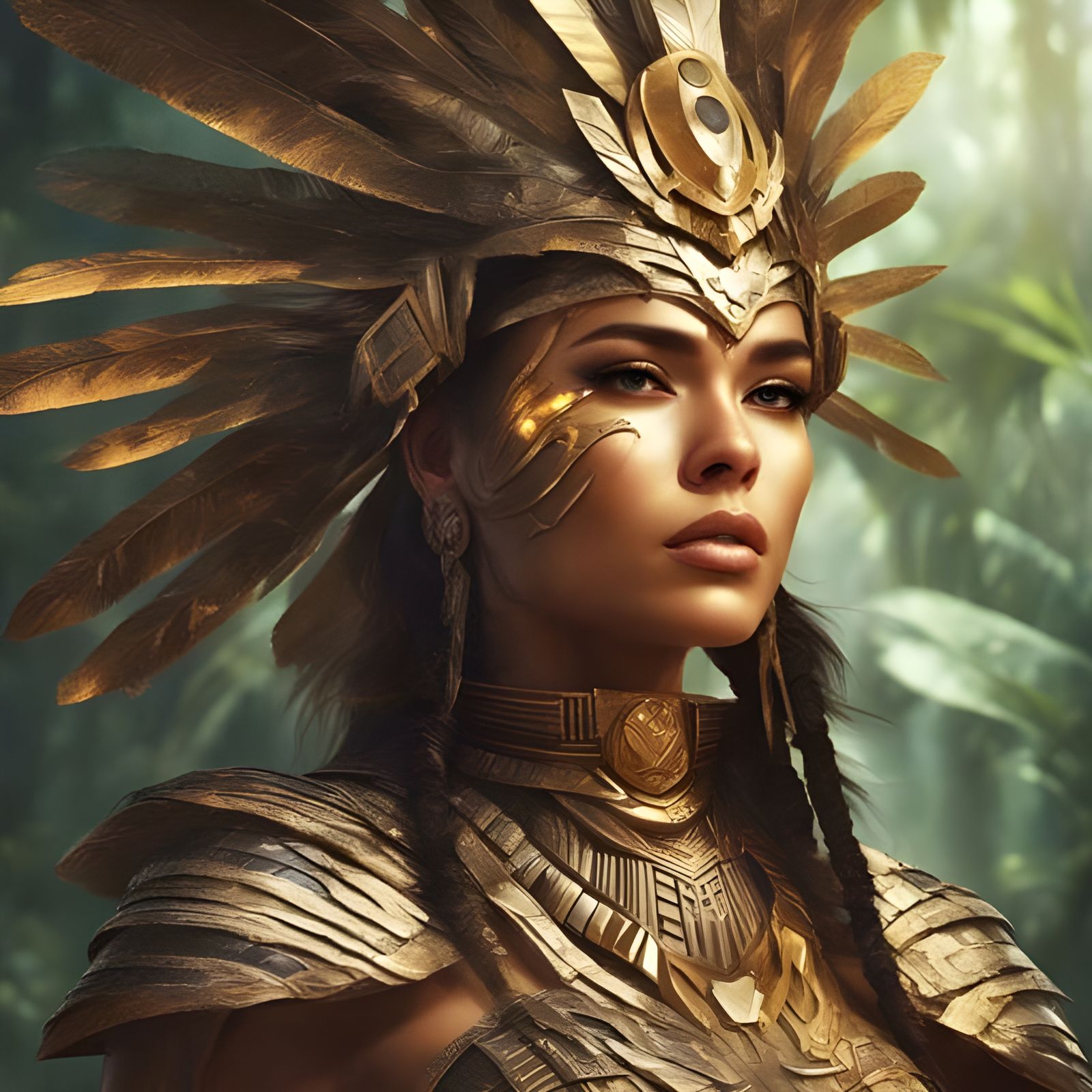 Futuristic Aztec Warrior in Jungle