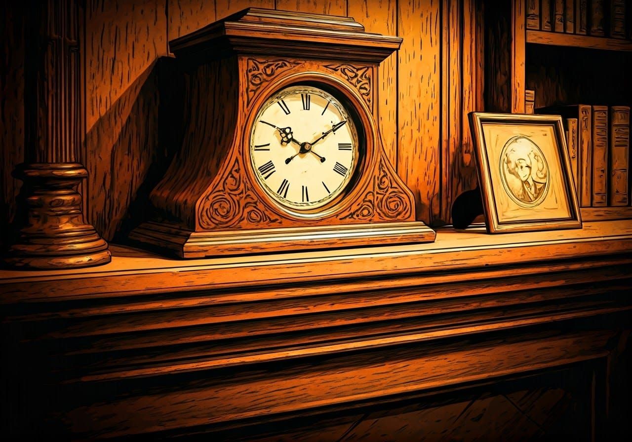 Gritty Clock in Moody Library: Graphic Novel Style