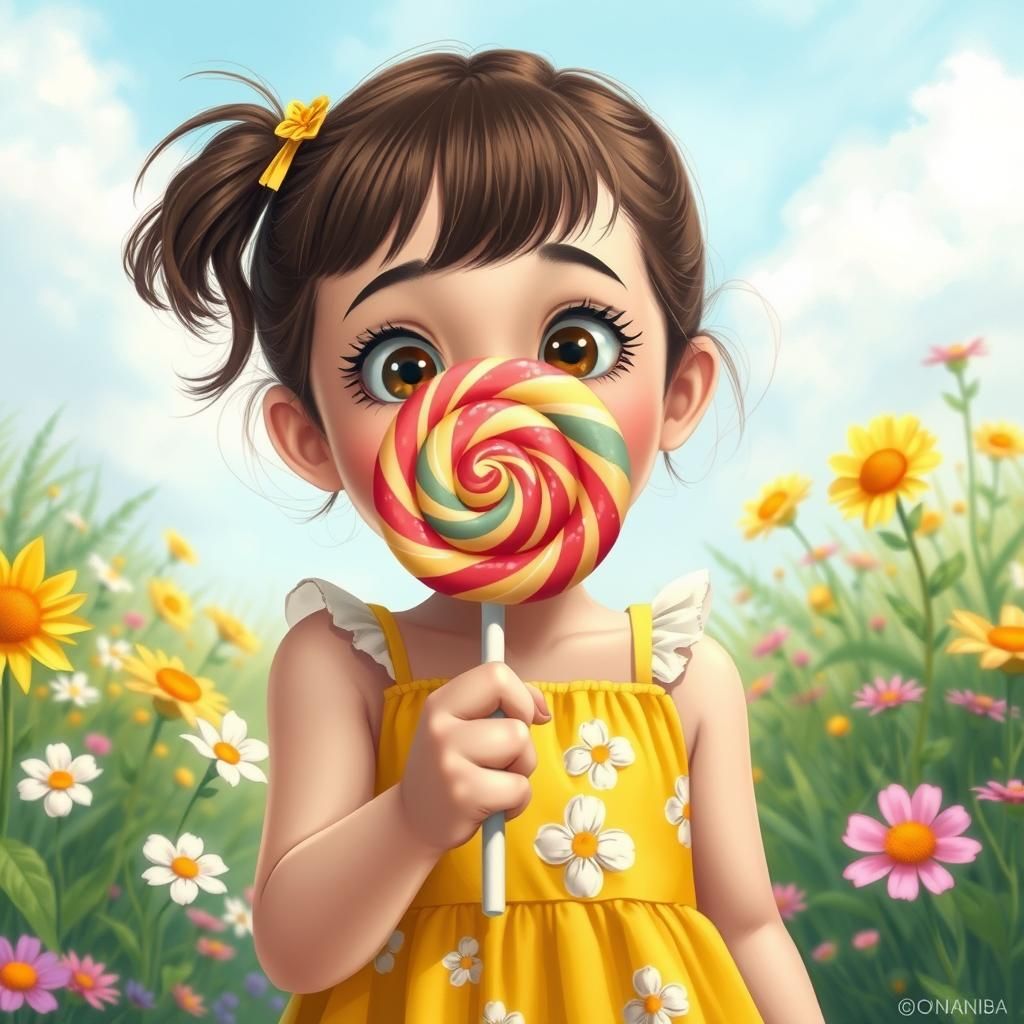 Girl with Lollipop on Spring Day, Illustration