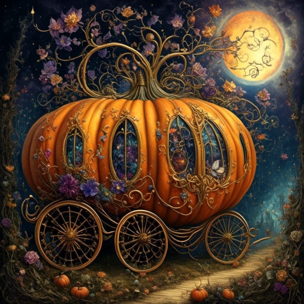 Pumpkin to Glass Carriage in Fantasy Art Style