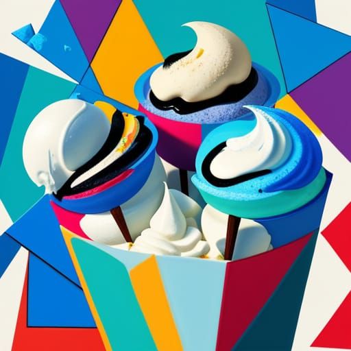 Cubist Ice Cream in Pablo Picasso Style