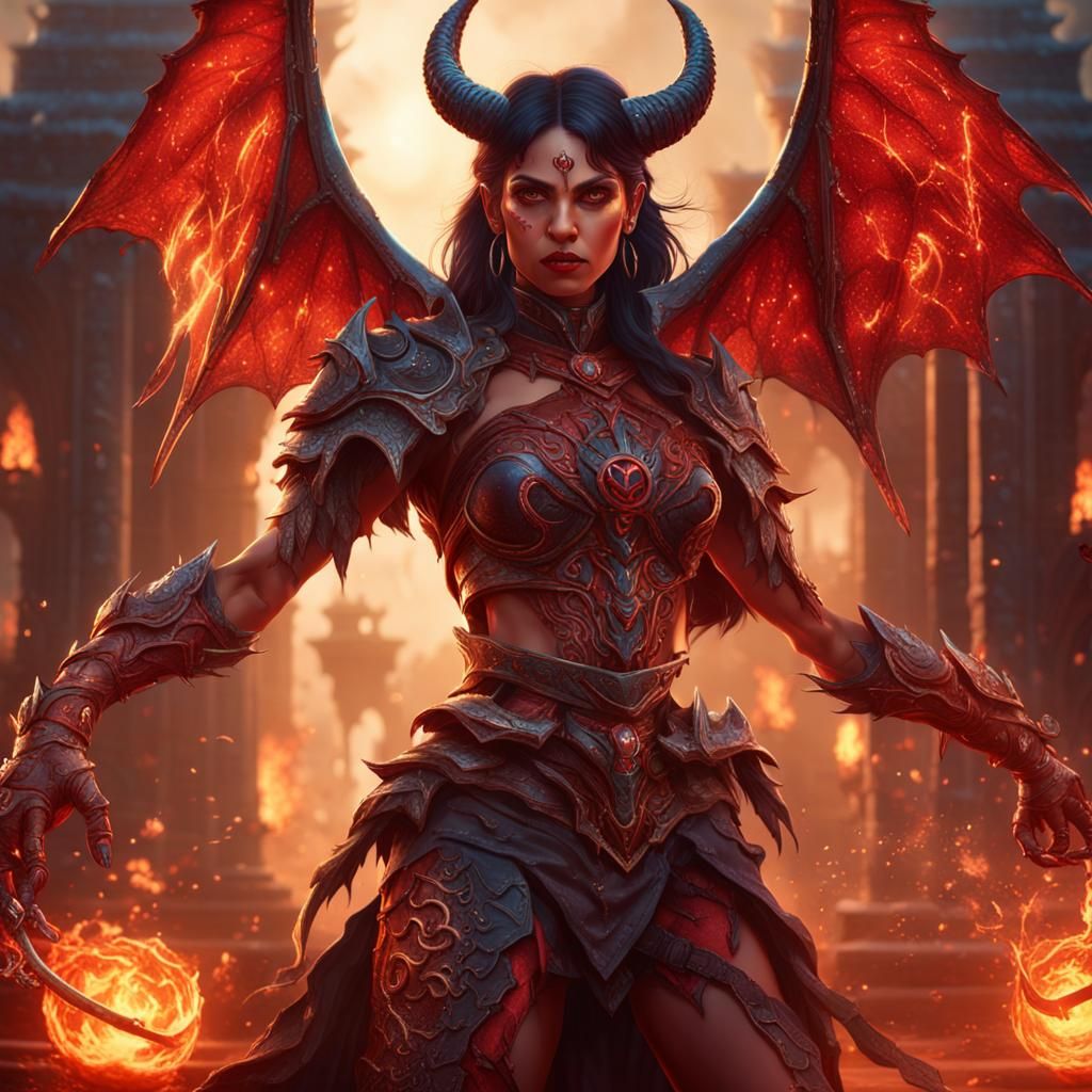 Detailed Matte Painting of a Latina Devil Girl