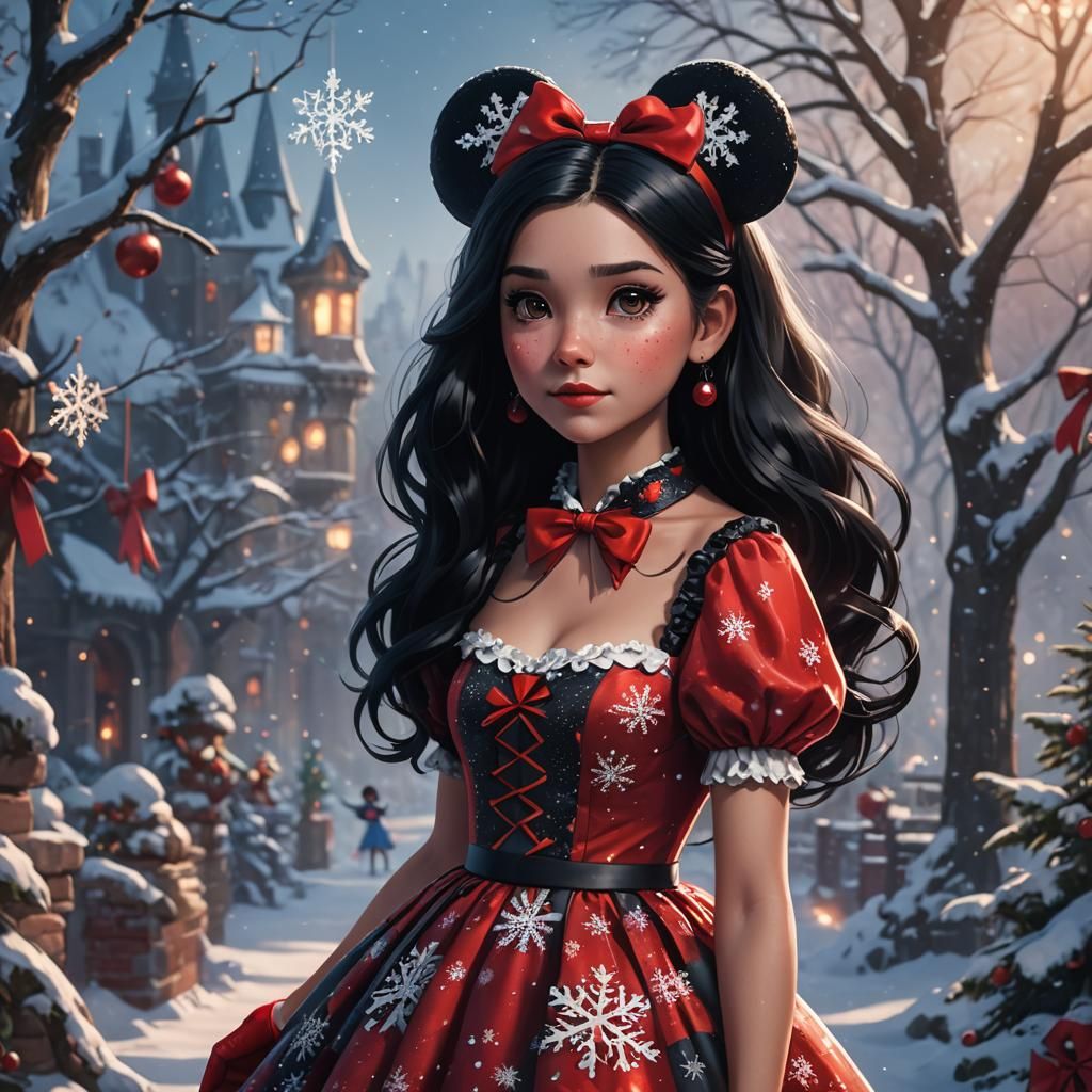 Girl with Snowflake Dress and Minnie Mouse, Detailed Matte P...