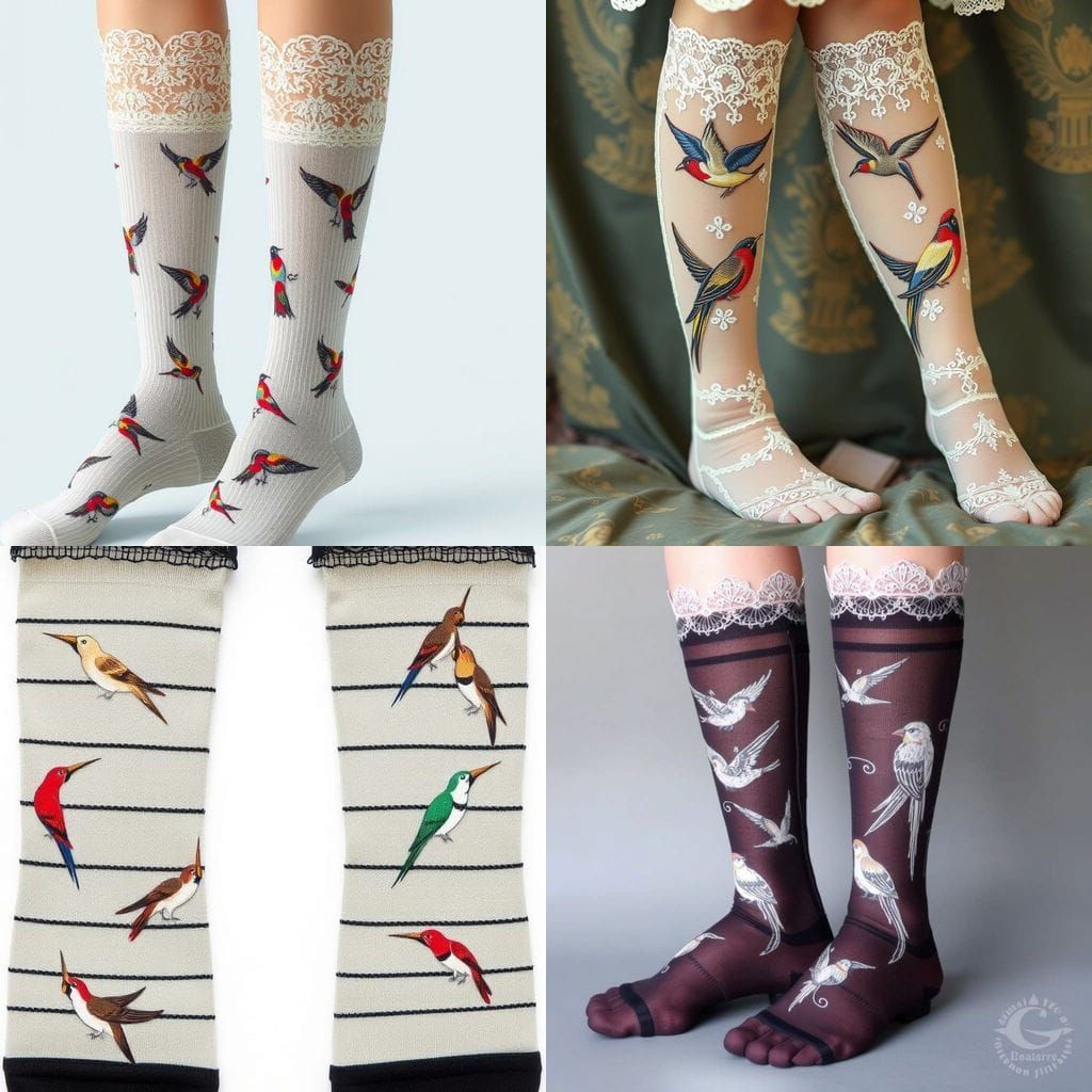 Silk and Lace Socks with Bird Design