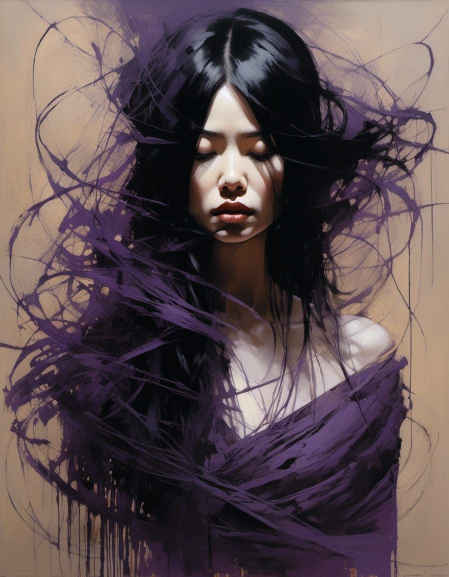 Woman Silencing Herself in Shades of Purple