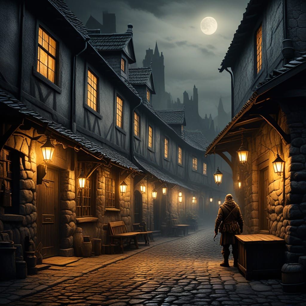 Viking Explorer in Misty Alleyway by Lantern Light