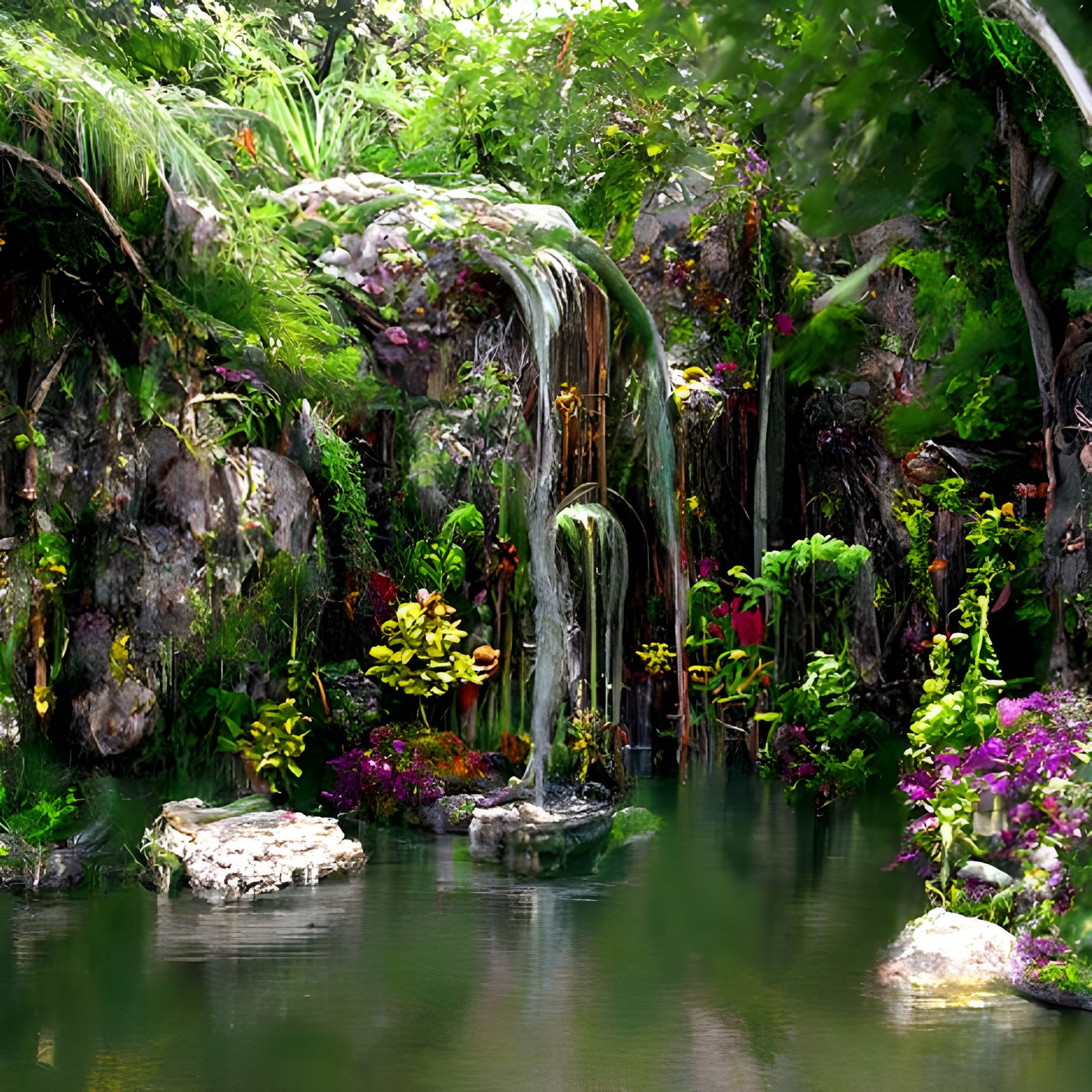 Lush Lagoon Pool with Waterfall Garden