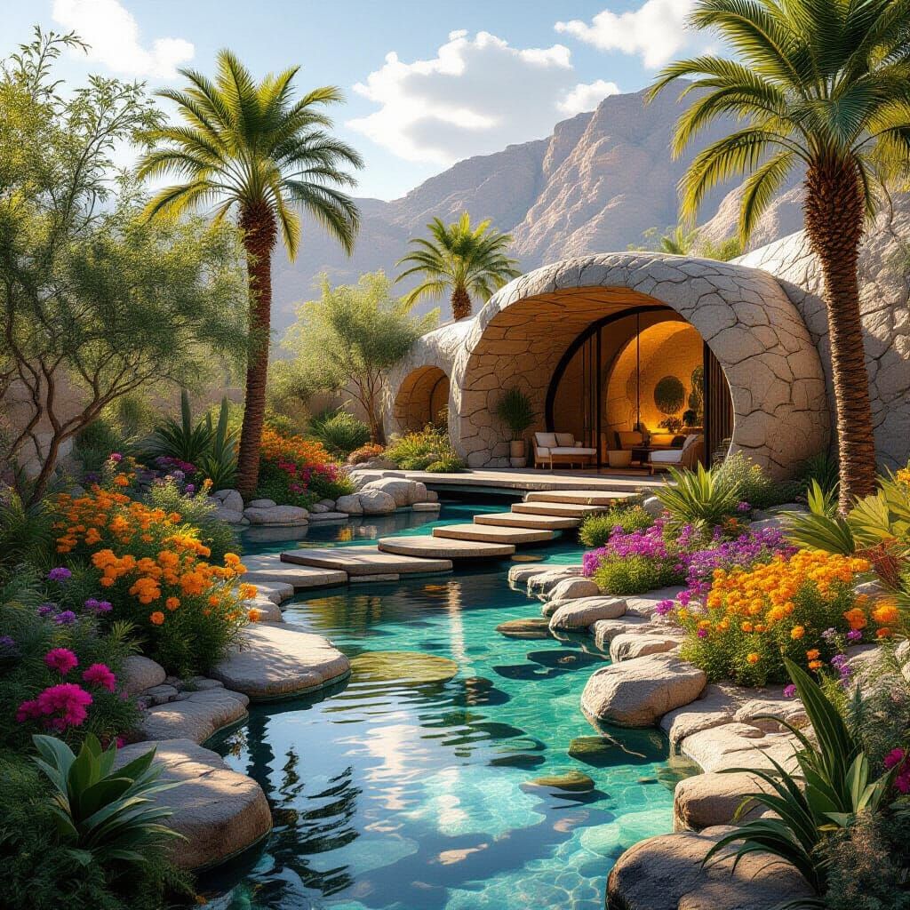 Holographic Desert Garden Leading to Underground Home