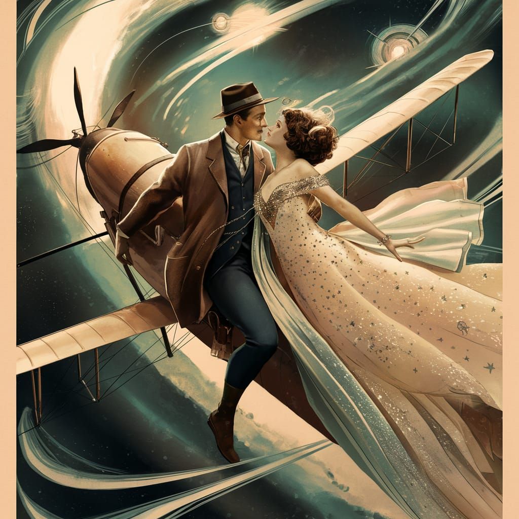 Cosmic Lovers: A 1920s Silent Movie Poster