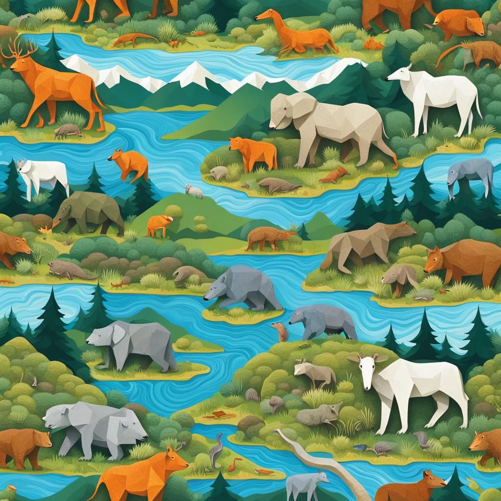 Wildlife Tessellation: Interconnected Ecosystem Art
