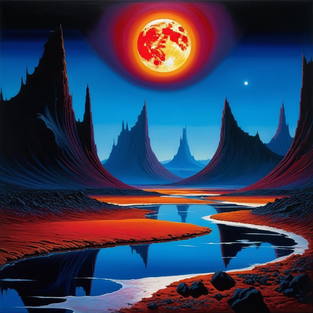 Terminator on Triton's Cryovolcanic Plain in Psychedelic Col...