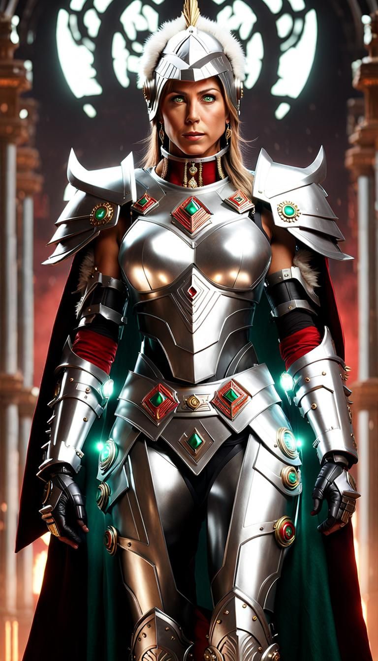 Woman with Aztec Headdress in Cybernetic Armor