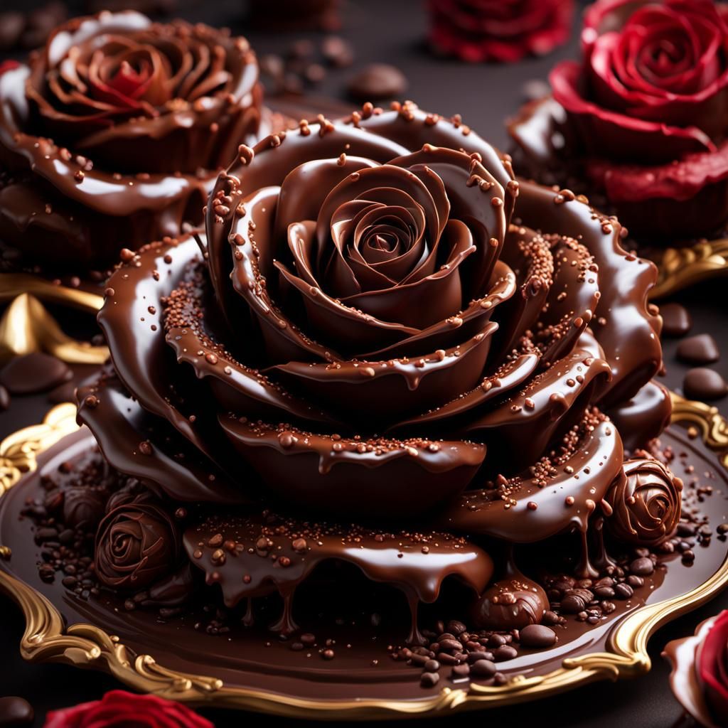 Ornate Chocolate Rose Masterpiece with Dripping Chocolate