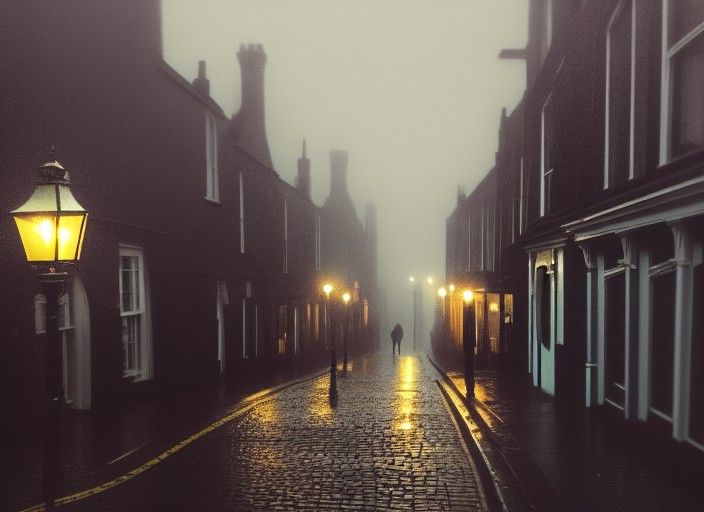 Brighton Rainy Day: Victorian Era Gothic Oil Painting