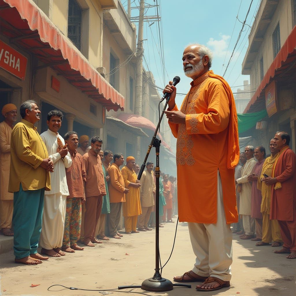 Indian Political Leader in Vibrant Street Scene