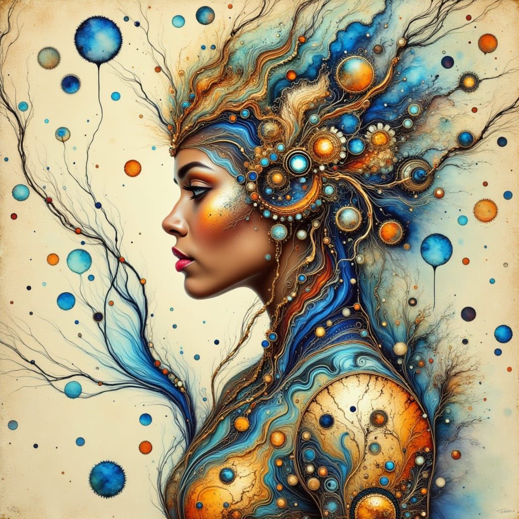 Futuristic Sudanese Warrior in Gold and Blue Armor