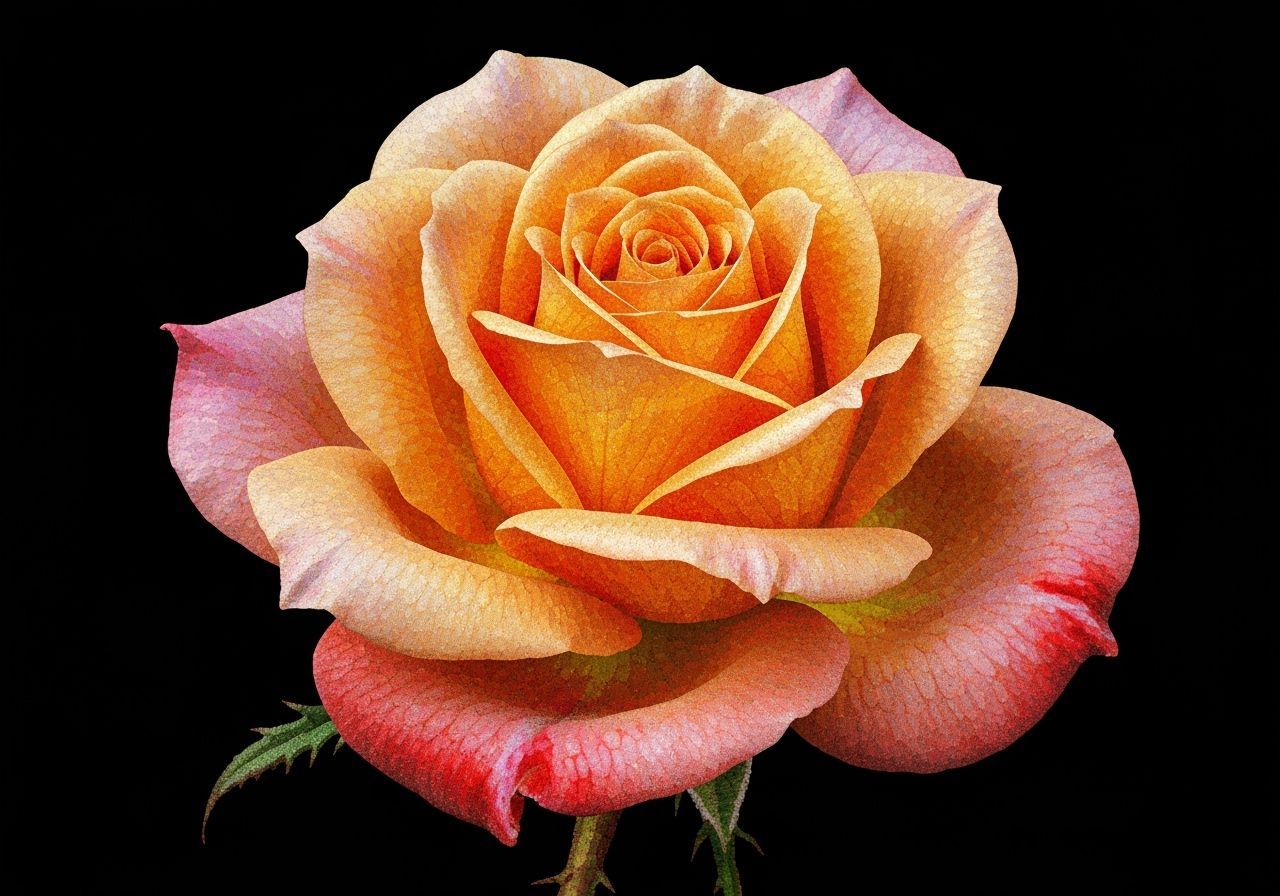 Delicate Orange Rose in Pointillist Style