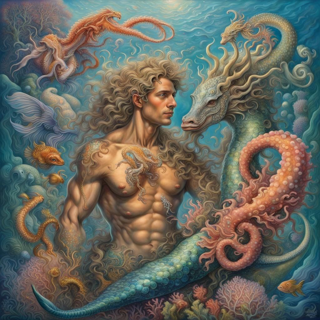Underwater Fantasy: Merman in a Sea Garden
