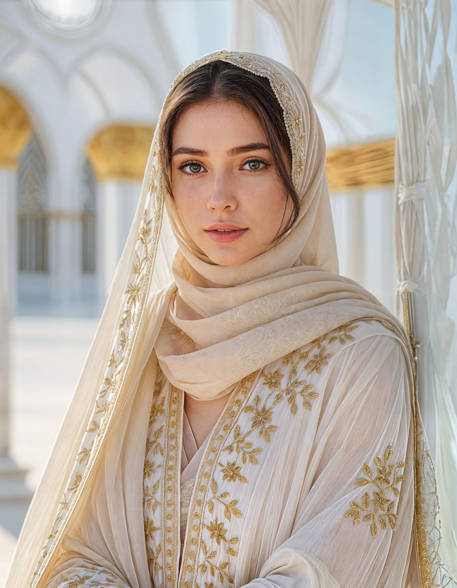 Serene Woman in Hijab: Photorealistic Portrait